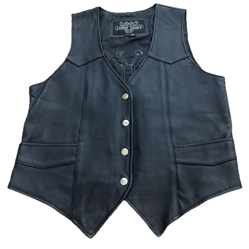 Leather Gallery Black Ladies Vest Custom Brown Suede Butterfly Sewn On Back